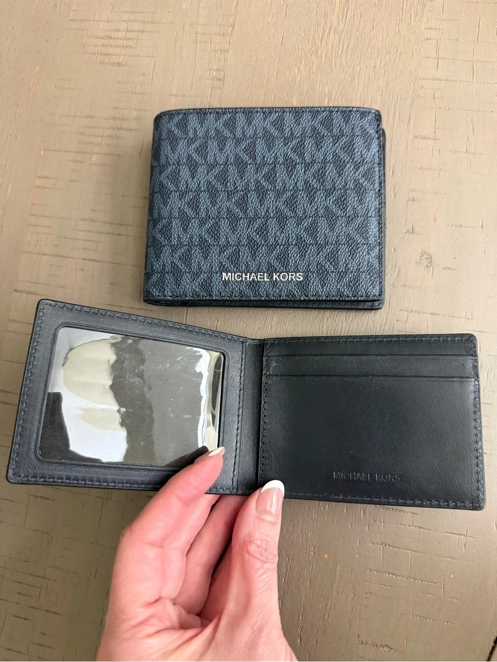 Michael Kors Men's Dark Navy Signature Logo Bi-Fold Wallet and Card Holder